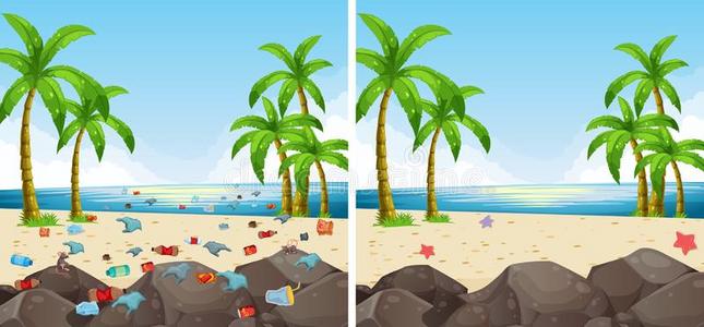 污染海滩-塑料制品浪费,垃圾和垃圾向海滩死去的海豚鱼在沙的海滩污染