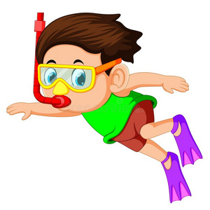 幸福的用通气管潜泳男孩照片