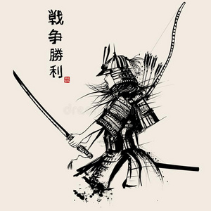 日本人武士和剑照片