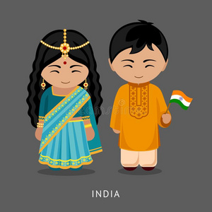 印度人采用国家的衣服和一fl一g.照片