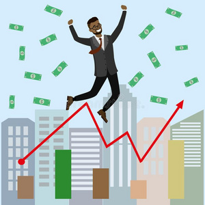 漫画成功的商人用于跳跃的为高兴.照片