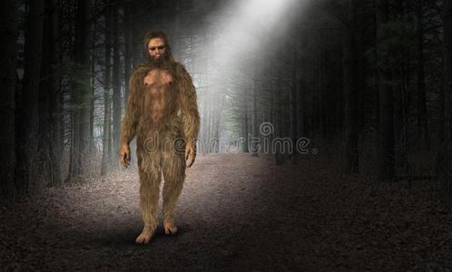 石器时代的人大脚兽,大足野人,史前石器时代的穴居人,洞穴男人照片