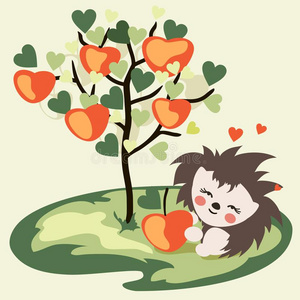 漂亮的刺猬和一苹果在近处指已提到的人苹果树照片