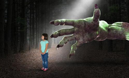 恐怖噩梦鹟恐怖超现实的万圣节前夕,女孩,童年,噩梦,恐怖,恐怖照片