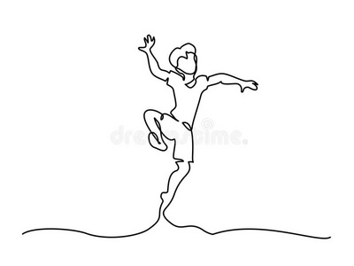 一线条绘画.幸福的男孩用于跳跃的照片
