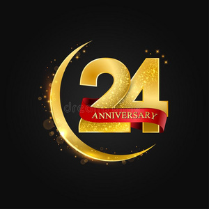 24年周年纪念日.模式和阿拉伯的金色的,金一半的月亮照片