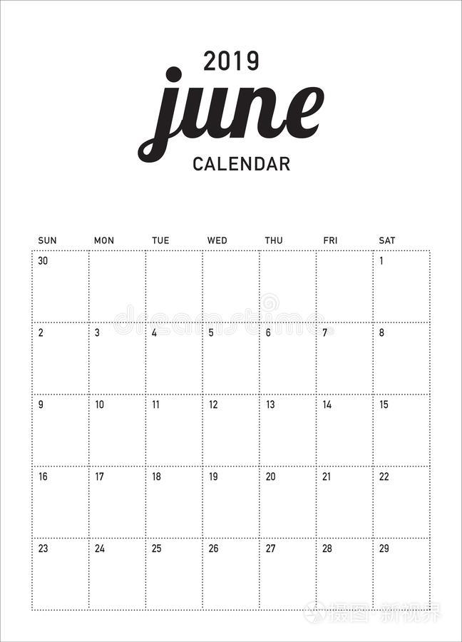 六月2019书桌日历矢量说明