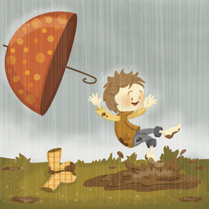 水坑用于跳跃的小孩照片