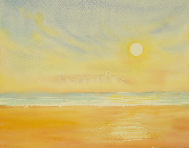 绘画水彩海景画关于太阳采用夏天似的.照片