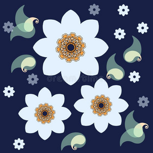 无缝模式.绿草与蓝色的水仙花白色孤立的相同的大小.