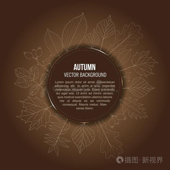 矢量棕色的秋背景和提纲关于树叶