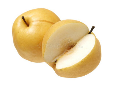 雪梨成果雪梨切片分离白色剪裁路径切片雪梨或丰穗梨的孤立剪裁路径