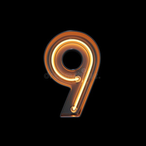 数字9,字母表使从氖光和剪下物小路照片