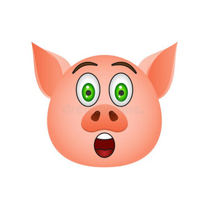 小猪银行和各种不同的情感表情符号人物卡通猪惊讶于大眼睛贴纸表情