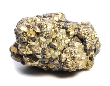 愚人金自然的未经处理的黄铁矿石头金属的发出光关在上面照片