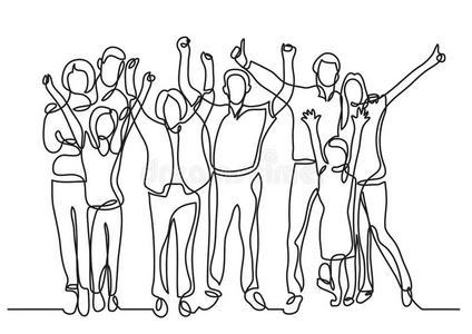 连续的线条绘画关于幸福的大的家庭喝彩照片