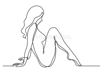 连续的线条绘画关于一次裸体的女人插画