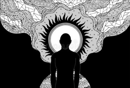 抽象精神人和精神能量连接向指已提到的人宇宙动力抽象的一插画