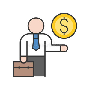 商人支撑公文包和金硬币,投资者偶像,银行一照片