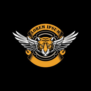 老虎上端漫画和翅膀和带矢量象征标识圣殿骑士照片