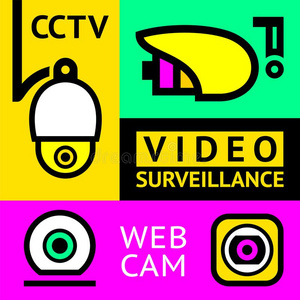 closed-circuittelevision闭路电视注意放置磁带录像盯梢,矢量说明