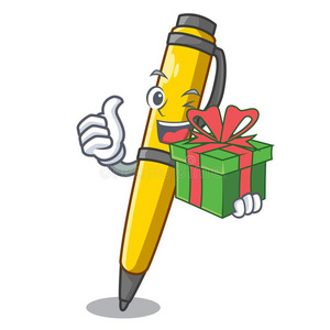 套孤立在白色背景上的金圆珠笔卡通套的圆珠笔黑色的圆珠笔办公室供应