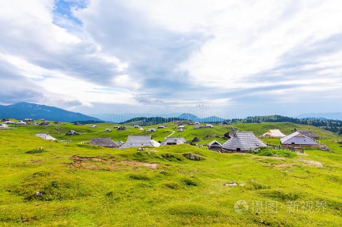 斯洛文尼亚维利卡山、山脉大的高原,农业牧草地陆地旧姓的