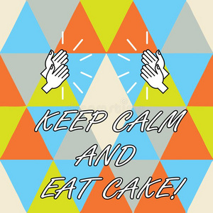 商业蛋糕观念的手文字展映保持镇定的和吃蛋糕.商业照片