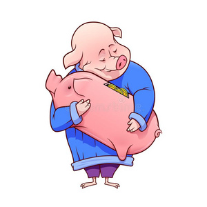 幸福的肥的猪是(be的三单形式热烈地拥抱一猪gyb一nk和金色的