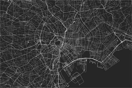 地图关于指已提到的人城市关于东京,人名,岛本州,黑色亮漆照片
