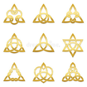 金色传说凯尔特人的三角形结num.九金色的象征插画