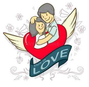 挚爱对采用爱.男人和女人embrac采用g每别的充满深情的插画