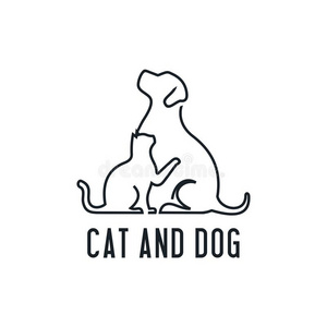 家动物照片,极简抽象艺术的单线排队梗概狗猫偶像标识照片