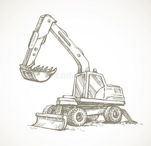 挖土机绘画图片