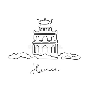 矢量装饰的禅宗对象鸡蛋咖啡豆拿铁咖啡-河内,越南城市景观建筑线艺术