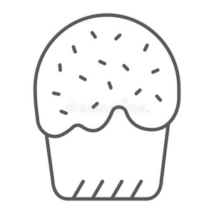 复活节蛋糕薄的线条偶像,复活节和食物,糖果符号,矢量照片