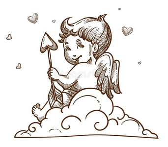 爱神丘比特的画像婴儿爱神丘比特的画像或天使一次向云和飞行章和矢