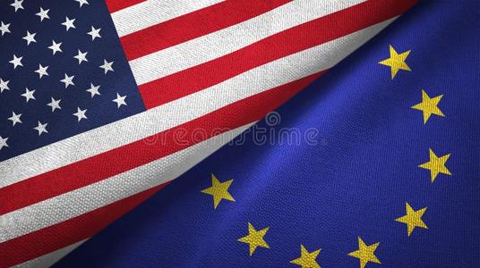 统一的欧洲统一的国家和欧洲的同盟两个旗纺织品布,织物照片