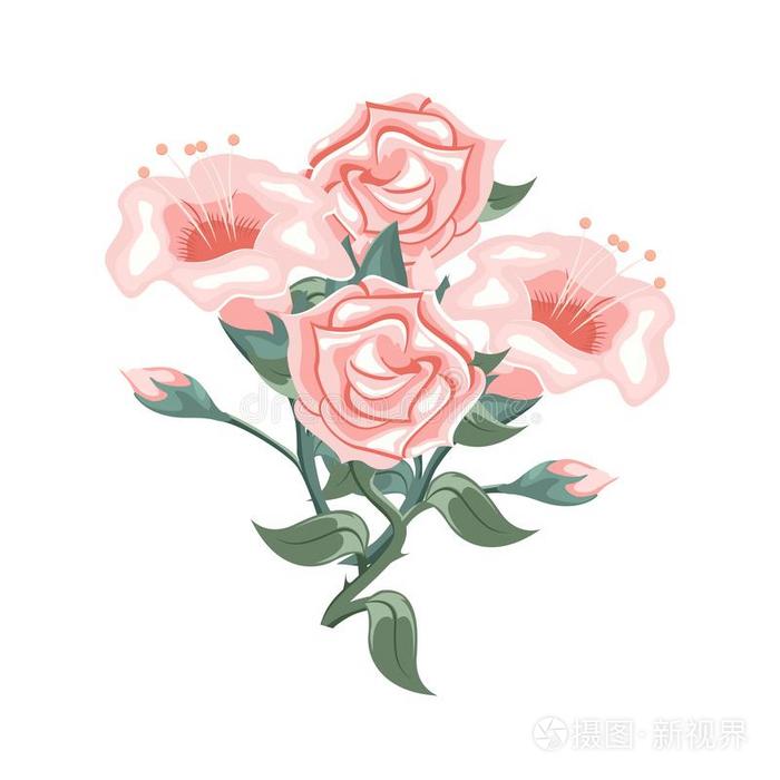 放置关于粉红色的玫瑰和郁金香.花安排