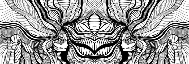 浪头色彩页和引起幻觉的幻想女儿和波浪头发.阴道上皮改变插画