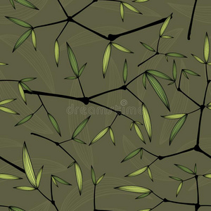 无缝的绿色的竹子树叶模式矢量背景.照片