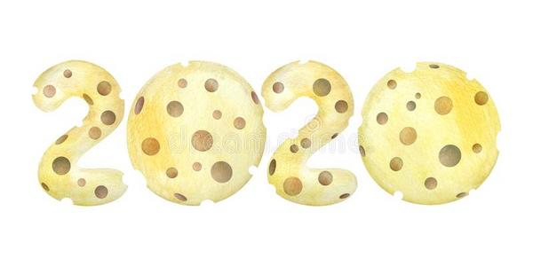 年尾大促水彩漂亮的轮廓2020从奶酪.象征关于指已提到的人新的年照片