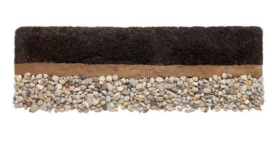 白层石头纹理泥土层:腐殖质,黏土和石头隔离的向白色的后座照片