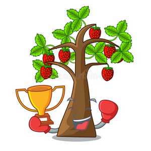 拳击获胜的人草莓树隔离的和指已提到的人漫画照片