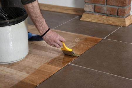 家翻新镶木地板.清漆漆刷中风向一木制的照片