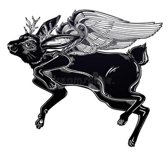 有翼的飞行的魔法鹿角兔野兽.理想的酿酒的民间传说肌酸酐照片