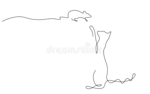 猫和老鼠num.一线条绘画矢量说明照片