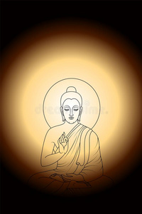 俗姓和背景光辉光轮廓佛悉达多释迦牟尼之俗姓和金色的抽象的星里斯特