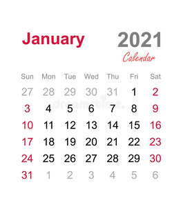 一月2021日历-每月的日历样板-2021每月的照片