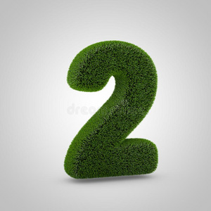绿色的苔藓数字2隔离的向白色的背景照片